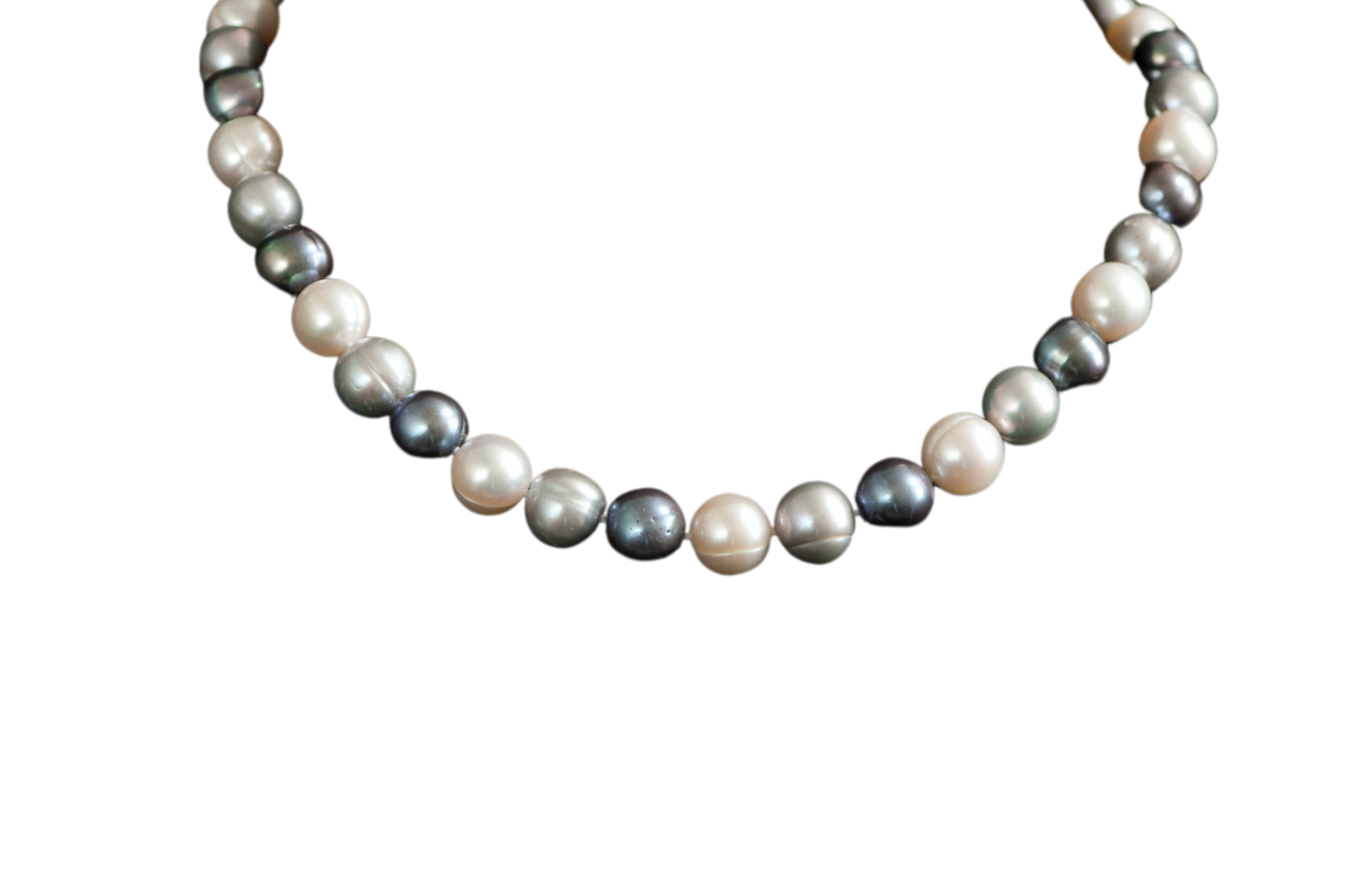 Freshwater Pearl White/Grey/Dark Grey Single Strand Necklace