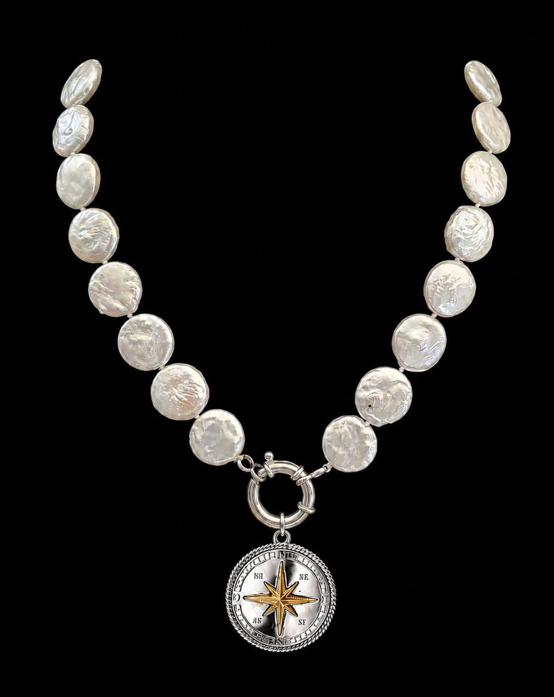 The Elevate Coin Pearl Compass Necklace