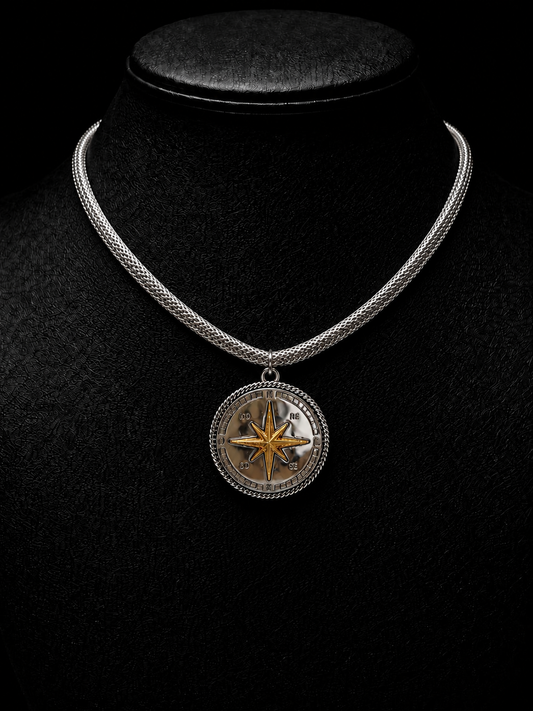 The Elevate Compass Necklace Silver Woven Chain