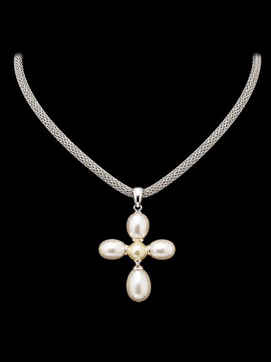Josephine Pearl Cross Necklace