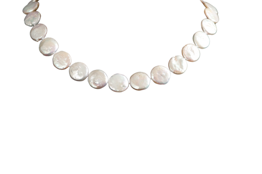 Coral Pearl Coin Necklace