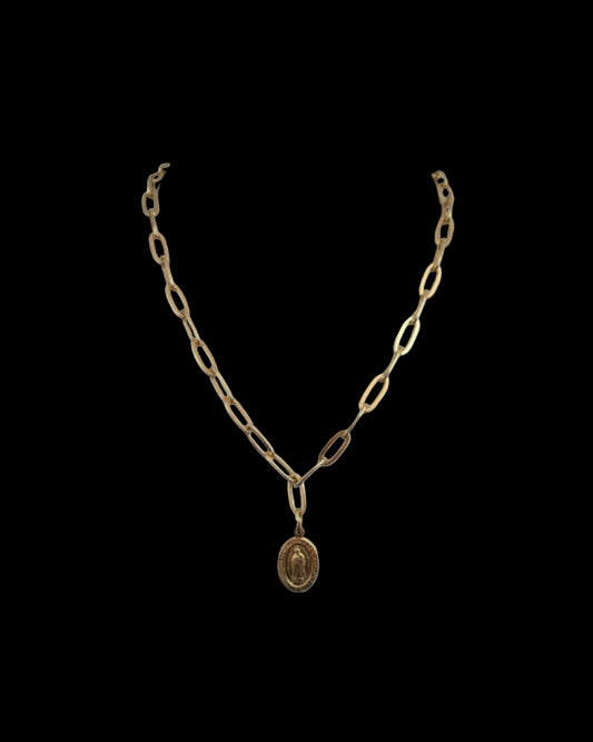 Mary Medallion Paper Link Chain Necklace 20 inch