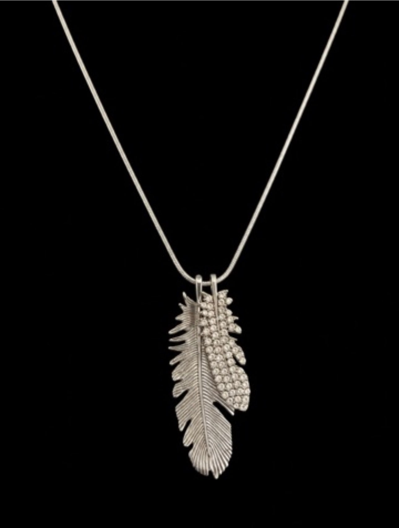 Silver Feather Duo Necklace