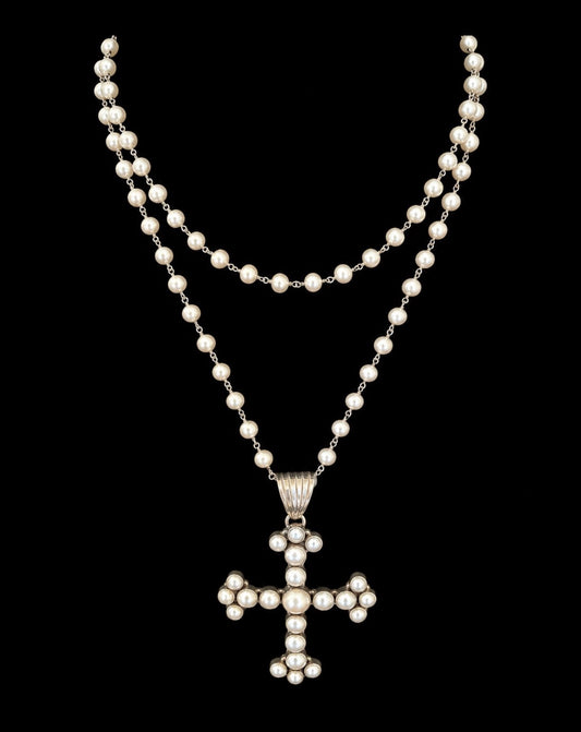 Josephine Heirloom Pearl Cross Necklace
