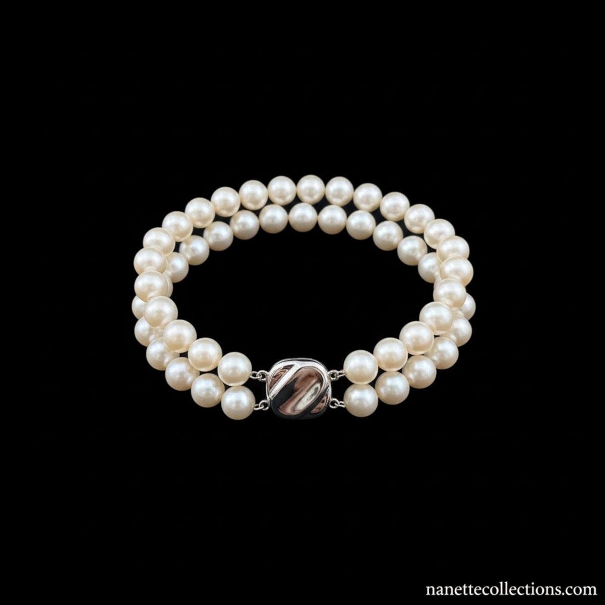 9 mm Double-Strand Freshwater Pearl Bracelet with Square Clasp