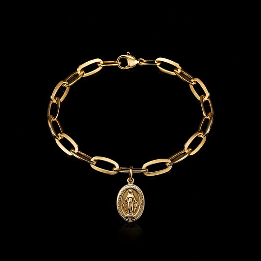Mary Medallion Paperlink Chain Bracelet