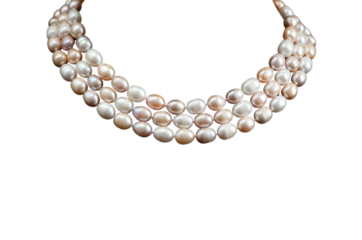 Pink Multi Baroque Pearl Three Strand Necklace